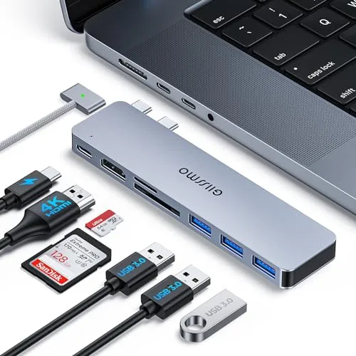 GIISSMO MacBook Adapter, USB C Hub mit Thunderbolt 3, 4K HDMI, 3 USB-A Ports, SD/TF Kartenleser, Zubehör Kompatibel mit MacBook Pro M1 M2 2023-2016, MacBook Air 2023-2018 13" 14" 15" 16"