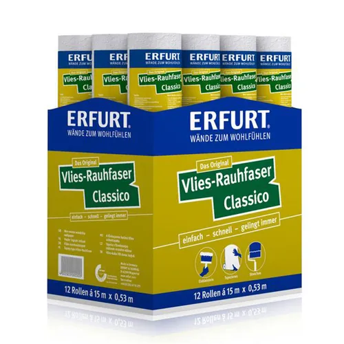 Rollen Erfurt Vlies Rauhfaser Classico 95,4m² - Tapeten – Hochwertige Rauhfaser auf Vliesträger, strukturiert und überstreichbar, ideal für moderne Wohnräume.