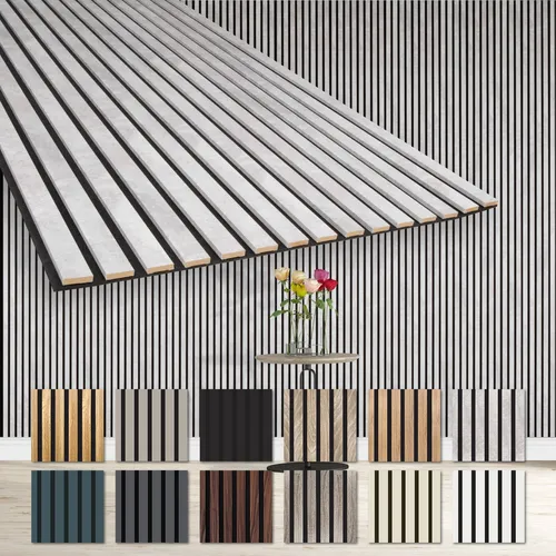 Hexim Wanddekoobjekt AP10 - Akustikpaneele in Chicago Concrete - Deko-Objekte, schalldämmende Lamellenwand aus Holz MDF, ideal für stilvolle Innendekoration und Geräuschreduktion.