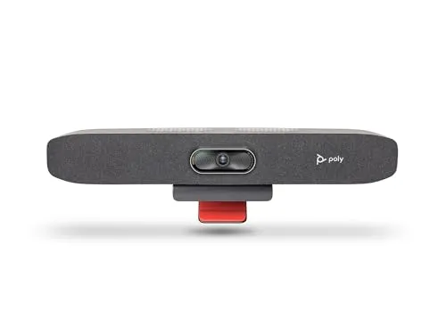 Poly Studio R30 USB-Videobar 4K UHD - Webcams für kleine Meetingräume mit Poly DirectorAI-Technologie für dynamische Kameraführung und herausragenden Klang dank integrierter Mikrofone und Lautsprecher.