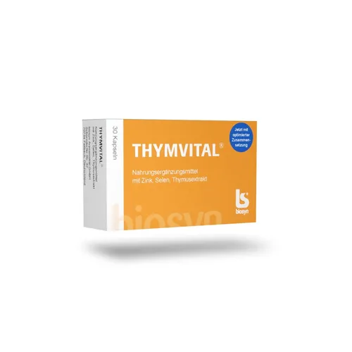 Thymvital Kapseln - Nahrungsergänzungsmittel mit hochdosiertem Thymus, Selen und Zink zur Unterstützung des Immunsystems. Ideal für eine ausgewogene Ernährung.