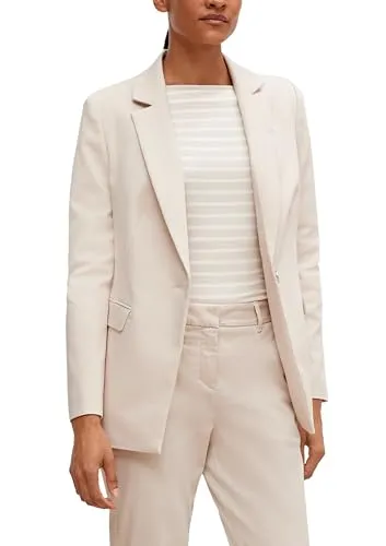comma Taillierter Blazer aus Baumwollmix beige 42 - Eleganter Damenblazer aus hochwertigem Baumwollmix, antaillierte Passform mit Reverskragen und langem Ärmel, ideal für schicke Anlässe und Bürooutfits.