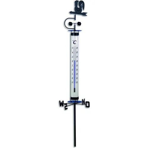 TFA Dostmann Analoges Gartenthermometer mit Wetterhahn und Windrad - Außenthermometer mit Erdspieß, wetterfest und dekorativ; zeigt präzise die Außentemperatur und die Windrichtung an.