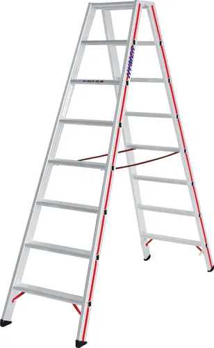 Hymer Stufenstehleiter 2x8 Stufen - Beidseitig Begehbar - Leiter für sicheres Arbeiten, ergonomisches Design mit 80 mm Stufentiefe und zuverlässiger Spreizsicherung für maximale Sicherheit.