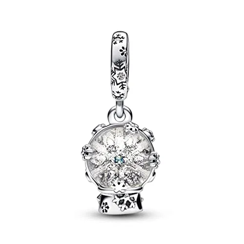 PANDORA Schneeflocke Schneekugel Charm-Anhänger aus Sterling Silber, mit Cubic Zirkonia Steinen verziert, Moments Collection, kompatibel Moments Armbändern, 792369C01