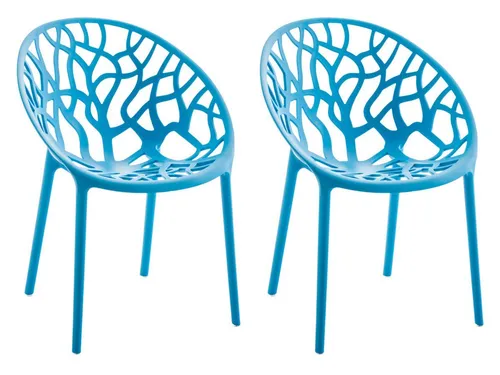 CLP 2er Set Gartenstühle Hope Kunststoff I Stapelstühle wetterfest und UV-beständig I Outdoorstühle pflegeleicht I Sessel für draußen, Farbe:blau