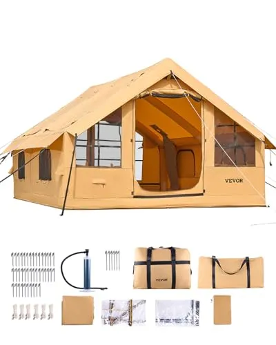 VEVOR Aufblasbares Zelt für Camping - Geräumiges 5-8 Personen Glamping-Zelt mit 2 Oberlichtern für Panoramablick und schneller Aufbau in nur 10-15 Minuten. Ideal für Familiencamping und wetterbeständig für jedes Abenteuer!