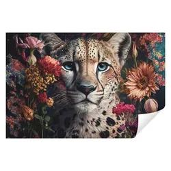 Wallarena Fototapete Gepard Blumen Kunst Vlies Tapete Wohnzimmer Schlafzimmer Wandtapete, Glatt Vlies Struktur Vinyl, Tiere, Tapete inklusive Kleister Vliestapete Motivtapete 3.12 m x 2.19 m