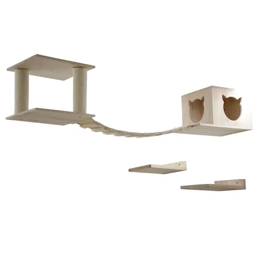 Kerbl Katzenspielplatz Top - 5-teiliges Kletterwandset aus Massivholz - Treppen & Stufen für Katzen: Fördert Bewegung und Spiel mit vielseitigen Elementen für individuellen Spaß und Krallenpflege.