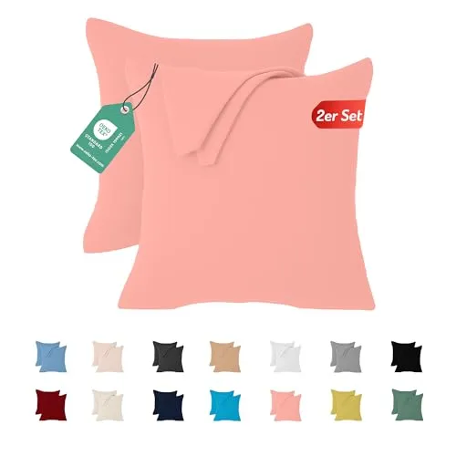 Livessa 2er Set Kissenbezug 40x40 aus%100 Baumwolle Jersey Stoff - Verdeckter Reißverschluss, Kopfkissenbezug 40x40 cm, Kissenhülle, Ultra weich und atmungsaktiv, Oeko-Tex Zertifiziert