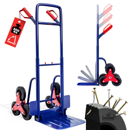 Gardebruk Sackkarre Stapelkarre 101178 - Klappbar mit Treppensteiger - Sackkarre mit 200 kg Tragkraft, klappbar und mit pannensicheren Vollgummireifen. Ideal für effizientes Transportieren von Lasten, auch auf Treppen.