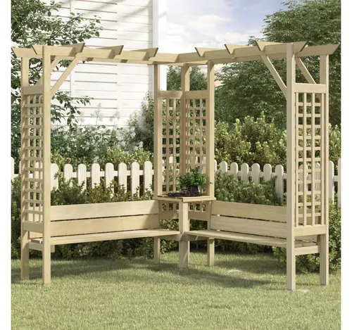 furnicato Pergola Eck aus grün imprägniertem Massivholz 190x190x200 cm - Elegante Eck-Pergola aus robustem, grün imprägniertem Massivholz. Ideal für Ihren Garten oder die Terrasse und bietet eine stabile Rankhilfe für Pflanzen. Inklusive bequemer Sitzbank für entspannte Stunden im Freien.