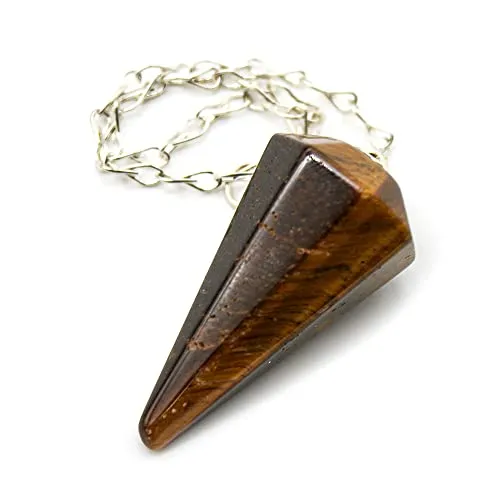 DOJA Barcelona | Pendel Anhänger Tigerauge | Chakra Steine Edelstein Kette mit 7 Kristalle Heilsteine+Tigerauge Stein | Heilsteine, Kristall Kette mit Steinanhänger, Bergkristall Halskette