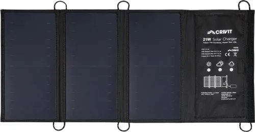 CRIVIT Solar Ladegerät Powerbank 21W - Solarladegerät für Camping und Wandern, faltbar und tragbar mit 21W Leistung für flexible Energieversorgung überall.