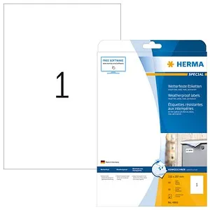 Herma Inkjet-Etiketten 4866, wetterfest, 210 x 297mm - Diverse H - Selbstklebende, wasserfeste Etiketten in A4-Format, ideal für Außenanwendungen. Garantiert wischfest und schnell trocknend für perfekte Drucke in Foto-Qualität.