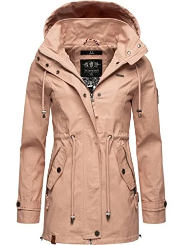 MARIKOO Damen Übergangsjacke Nyokoo Light Rose, Gr. M - Funktionsjacke aus leichter Baumwolle mit verstellbarer Kapuze, ideal für Frühling und Herbst - perfekt für Outdoor-Aktivitäten und Stadtbummel.
