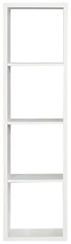 FORTE Mauro Regal 1x4 Fächer - Bücherregal aus Holzwerkstoff in Weiß, mit stabiler Konstruktion und vielseitig einsetzbar als Regal oder Raumteiler. Pflegeleichte Oberfläche und Wandbefestigung möglich.