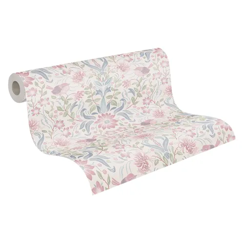 A.S. Création Vliestapete Landhaustapete mit Vögeln - Tapete für Wohnzimmer, Schlafzimmer und Küche, mit leicht strukturierter, floral gemusterter Optik in rosa, blau und creme. Dimensionsstabil und einfach zu verarbeiten - ideal für kreative Raumgestaltungen.