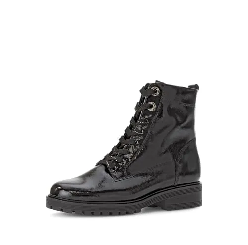 GABOR COMFORT Schnürstiefelette – Damen Leder Schwarz - Wanderschuhe mit hohem Tragekomfort und modischem Design. Bequeme Weite H und herausnehmbares Fußbett für orthopädische Einlagen – ideal für breite Füße.