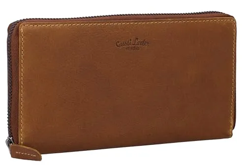 Gusti Geldbörse Leder - Cara Vintage Damen Portemonnaie Braun - Praktisches Portemonnaie aus hochwertigem, langlebigem Leder. Bietet ausreichend Platz für Karten und Geld. Zeitloses Design, ideal für jede Hosentasche und wird mit der Zeit zu deinem treuen Begleiter.
