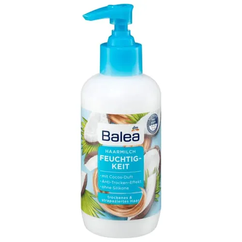 Balea Haarmilch Feuchtigkeit mit Kokos- und Papaya-Duft - Pflegende Haarmilch für trockenes und strapaziertes Haar, mit Anti-Trocken-Effekt, ohne Silikone und vegan. Ideal für geschmeidige, gesunde Haare in 200 ml.