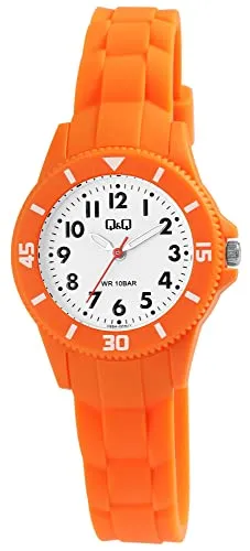 Q&Q Kinder-Uhr Lernuhr Silikon Dornschließe 10 Bar Analog Quarz V26A-00XVY (orange) - Armbanduhren für Jungen, ideale Lernuhr mit 10 Bar Wasserdichtigkeit und komfortablem Silikonarmband für aktive Kids