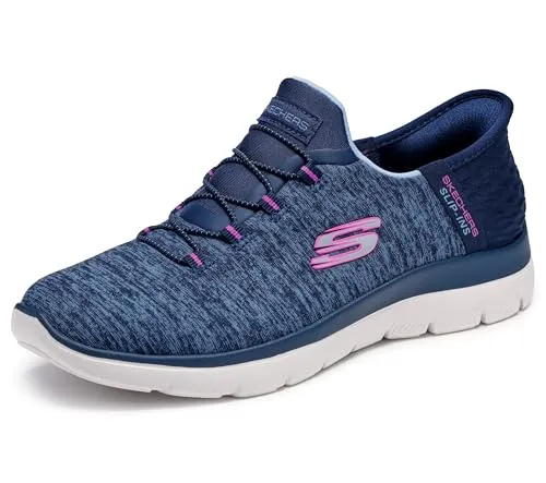 Skechers Damen Summits Dazzling Haze Sneaker, Navy, 40 EU - Damen-Sneaker mit stoßdämpfender Zwischensohle und flexibler Traktions-Laufsohle, ideal für den täglichen Komfort und einfaches Überziehen dank Stretch-Schnürsenkeln.