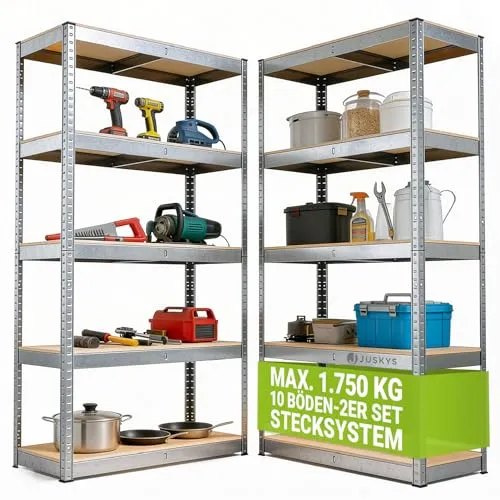 Schwerlastregal Metall MDF - 875kg Tragkraft - Robustes Regalsystem aus Metall und MDF, ideal für Keller und Werkstatt. Verstellbare Böden, schnelle Montage und hohe Tragkraft von 875kg.