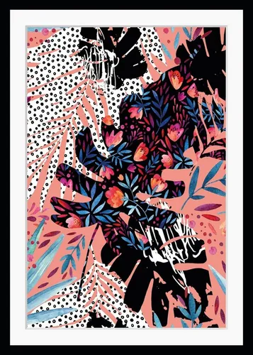 queence Bild Liv, Abstrakt, Blumen, Blätter, Gemälde, Kunst, Modern, HD Premium Poster-Druck inkl. Holzrahmen