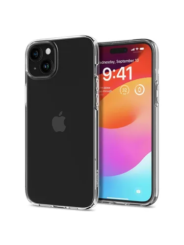Spigen Liquid Crystal Hülle Kompatibel mit iPhone 15 - Crystal Clear, transparentes TPU mit Glitzer Schutzrand und Air Cushion Technologie für optimalen Eckschutz