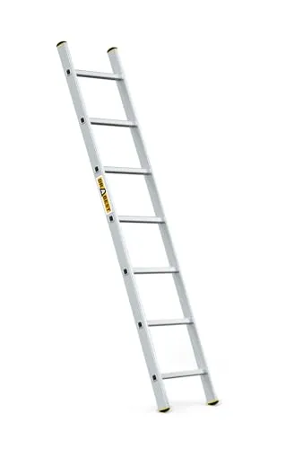 DRABEST PRO Serie Anlegeleiter - 7 Stufen Aluminium-Stufenleiter mit Leiterhaken - Mehrzweckleiter mit einer Tragfähigkeit von 150 kg, korrosionsbeständig und ideal für Haus, Arbeit und Garten. Leichtes Gewicht und rutschfeste Füße sorgen für Sicherheit und Stabilität.