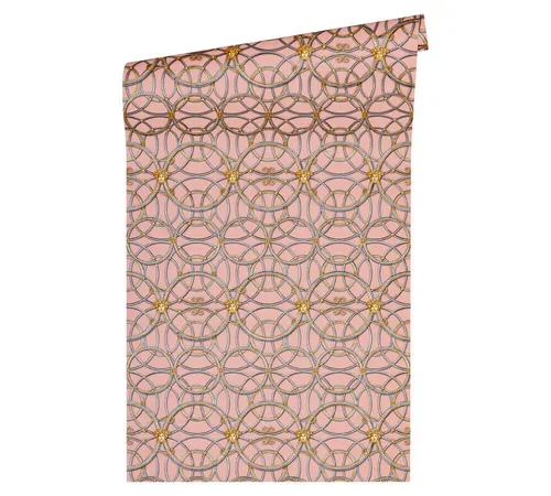 Profhome 370496-GU Barock Tapete Ornament schimmernd silber gold rosa 7,035 m2