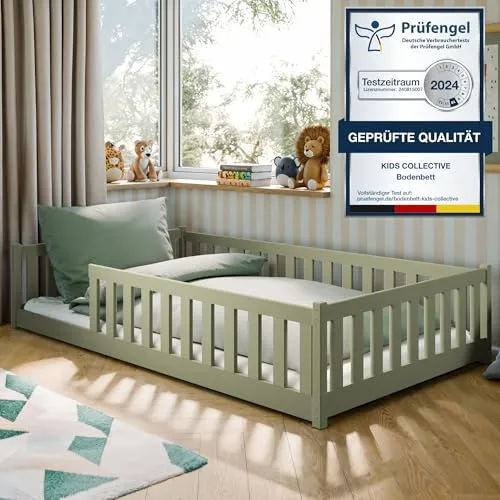 Kids Collective Kinderbett Bodenbett 120x200 cm mit Rausfallschutz - Montessori Bett aus FSC-zertifiziertem Kiefernholz mit abnehmbarem Rausfallschutz für sicheres Schlafen und spielerisches Lernen. Ideal für Kinder und Jugendliche!