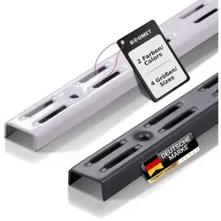 BOOMET Wandschienen 2-reihig 200cm Anthrazit - BOOMET WANDSCHIENEN: 2-reihige Metallschiene für Wandregale. Schaffen Sie zusätzlichen Stauraum in jedem Raum. Ideal für flexible Regalsysteme und hohe Belastbarkeit. Lieferung: 2 Stück in Anthrazit.