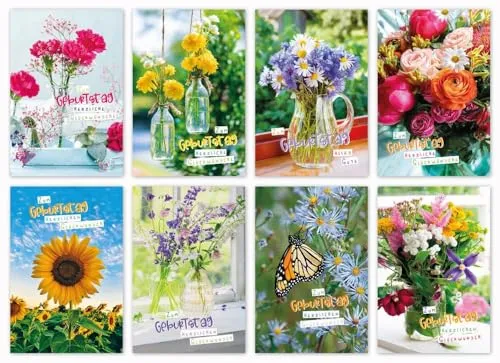 Skorpion 50 Geburtstagskarten Grußkarten Blumen Blumenstrauß Schmetterling Glückwunschkarten Karten Geburtstag mit weißen Umschlägen