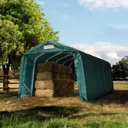 TOOLPORT Weideunterstand 3,3x7,2m - Dunkelgrün, PVC-Plane, Erdbefestigung - Zubehör für Landwirtschaft: Wetterfester und stabiler Weideunterstand aus robustem PVC mit 100% Wasserschutz, ideal für Maschinen und als flexibler Lagerraum.