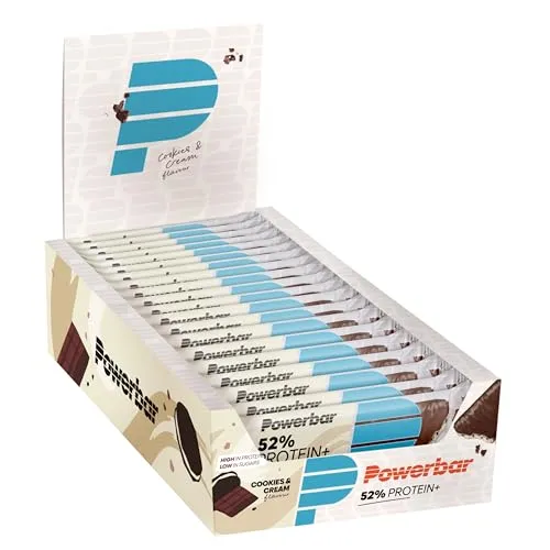 Powerbar 52% Protein Plus Cookies&Cream - 20x50g - Proteinriegel mit 26 g Protein und nur 0,7 g Zucker pro Riegel, perfekt für Fitness-Enthusiasten und gesundheitsbewusste Genießer.