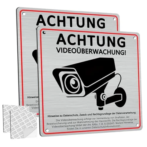Stück Schild Videoüberwachung Privatgrundstück mit DSGVO Hinweis, 15 x 15 cm - Sicherheitsschilder für Videoüberwachung, robustes Aluminium mit Selbstklebend und vorgebohrten Löchern, ideal für Innen- und Außenbereiche.