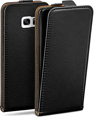 moex Flip Case für Samsung Galaxy S7 Edge Hülle klappbar mit 360 Grad Schutz, Handyhülle mit Displayschutz, PU Leder Handytasche Lederhülle, Flip Case Cover Klapphülle, Schwarz