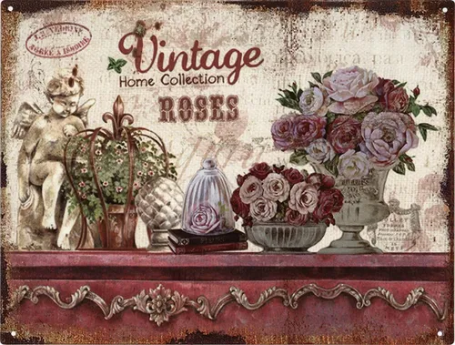 Blechschild 25 x 33 cm Vintage Home Collection Roses Vintage-Design  Geschenk