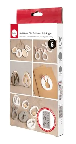 Rayher Silikon Gießform Eier + Hasen, Form mit 6 Einzelmotiven, Formgröße 14,5 x 26 x 1,5 cm, Anhänger Ostern, Ausgießen mit Kreativ-Beton, Schmuck-Beton, Raysin-Gießpulver, Gießharz, Wachs, 36174000