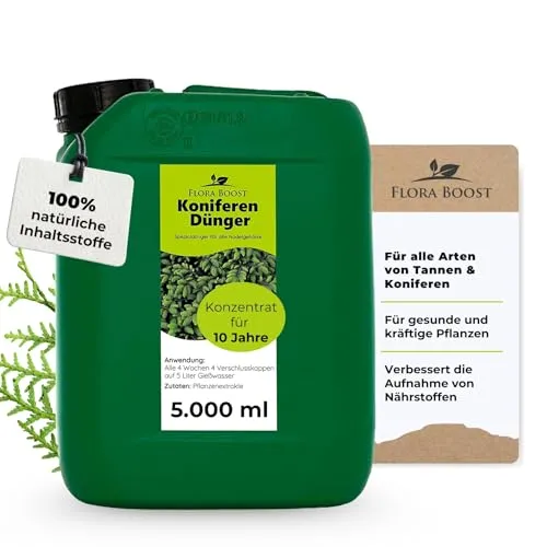 Konfitee Koniferen Dünger Flora Boost 5000ml I Für bis zu 1000L Gießwasser I Dünger für Koniferen, Tannen & Thujen geeignet I Flüssiger Blatt- & Wurzeldünger I 100% natürlicher Pflanzendünger