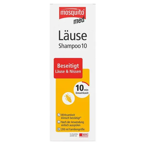 mosquito med Läuseshampoo 200 ml - effektive Läusebekämpfung - Shampoo zur effektiven Bekämpfung von Läusen, rezeptfrei erhältlich. Ideal für die ganze Familie und sorgt für eine milde Anwendung.