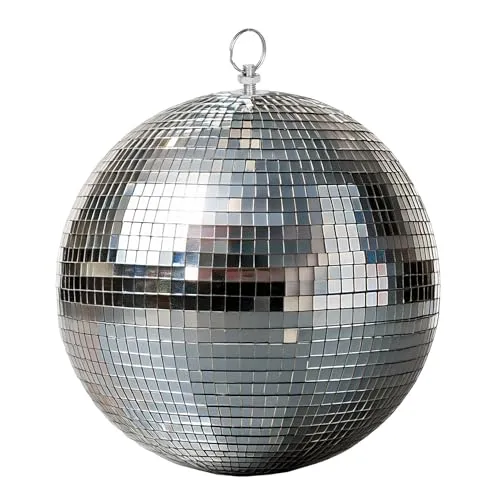 Discokugel 25 cm - Spiegelkugel mit Haken zum Aufhängen - Discokugel in Silber, Ø 25 cm mit Echtglas-Facetten für 360° Lichtreflexion, perfekt für Partys und Feiern.