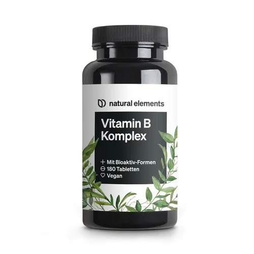 natural elements Vitamin B Komplex - 180 Kapseln - Hochdosiert - Hochdosierter Vitamin B Komplex mit allen 8 B-Vitaminen für eine optimale Versorgung. Vegan, ohne Gentechnik und in Deutschland produziert. Ideal für einen 6-Monats-Vorrat – einfach und praktisch!