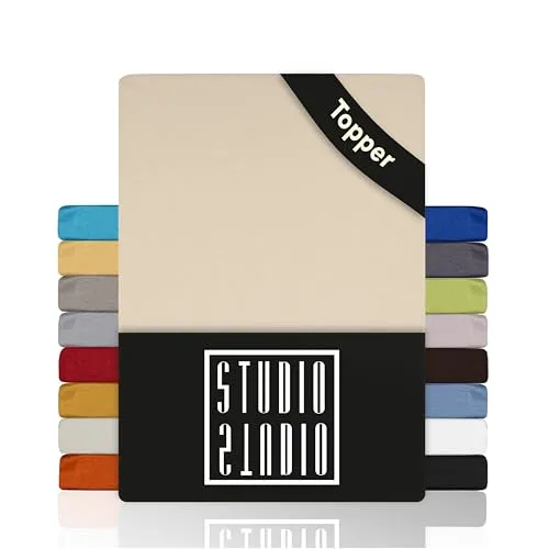 STUDIO Basic Topper Spannbettlaken 200x200cm – Gekämmte Baumwolle, bügelfrei & elastisch - Hochwertiges 200x200cm Spannbettlaken aus 100% gekämmter Baumwolle – elastisch, pflegeleicht und OEKO-TEX zertifiziert. Perfekter Sitz für Topper von 4–14 cm, ideal für täglichen Gebrauch.