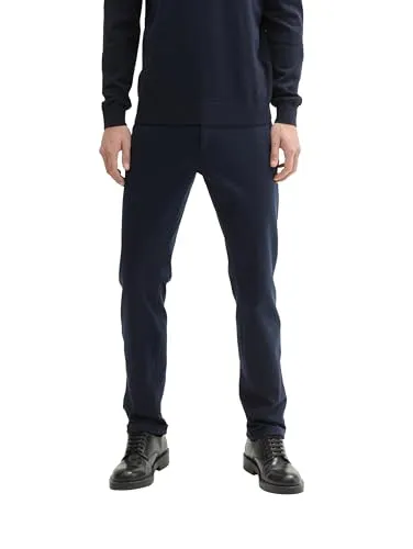 Tom Tailor Herren Chinohose JERSEY SLIM CHINO Slim Fit Blau - Wanderhosen mit normaler Leibhöhe, ideal für jeden Figurtyp und kombiniert Stil mit Komfort – perfekt für Büro oder Freizeit!