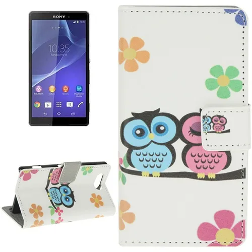 Schutzhülle Tasche Wallet Rahmen für Handy Sony Xperia Z3 Compact Eulen Paar Neu