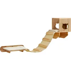 Nobby Wandelement Hängebrücke ACI Cream 182 x 30 x 45 cm - Aktivitätskratzbaum aus Kautschukbaumholz mit gemütlicher Liegefläche und Sisalfläche für Kratzspaß, ideal für kreative Katzenunterhaltung.