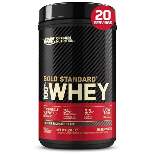 Optimum Nutrition Gold Standard 100% Molkenproteinpulver für Muskelaufbau und -regeneration mit natürlich vorkommendem Glutamin und BCAA-Aminosäuren, Double Rich Chocolate, 20 Portionen, 620g